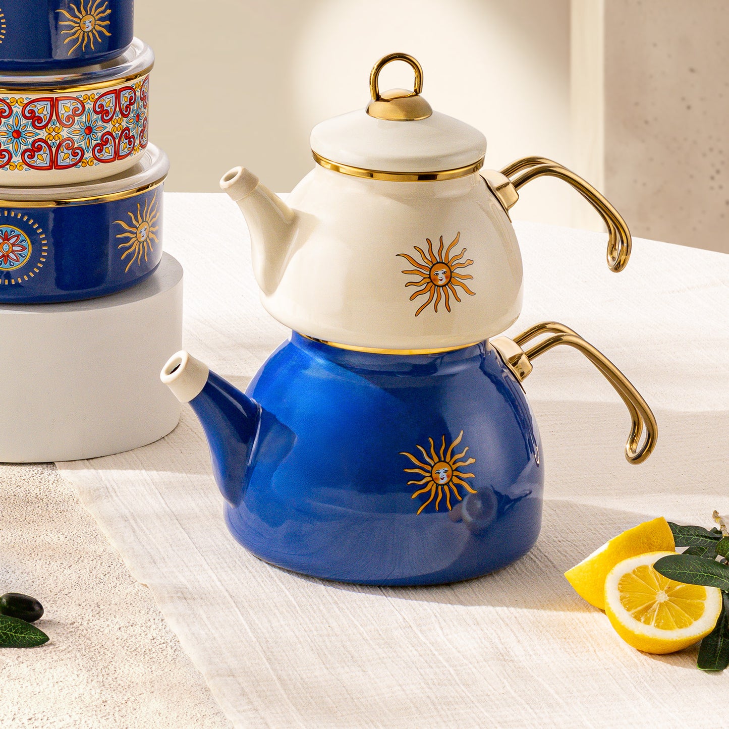 Emsan Solemar Enamel Midi Teapot Set 1.1 lt - 2.3 lt