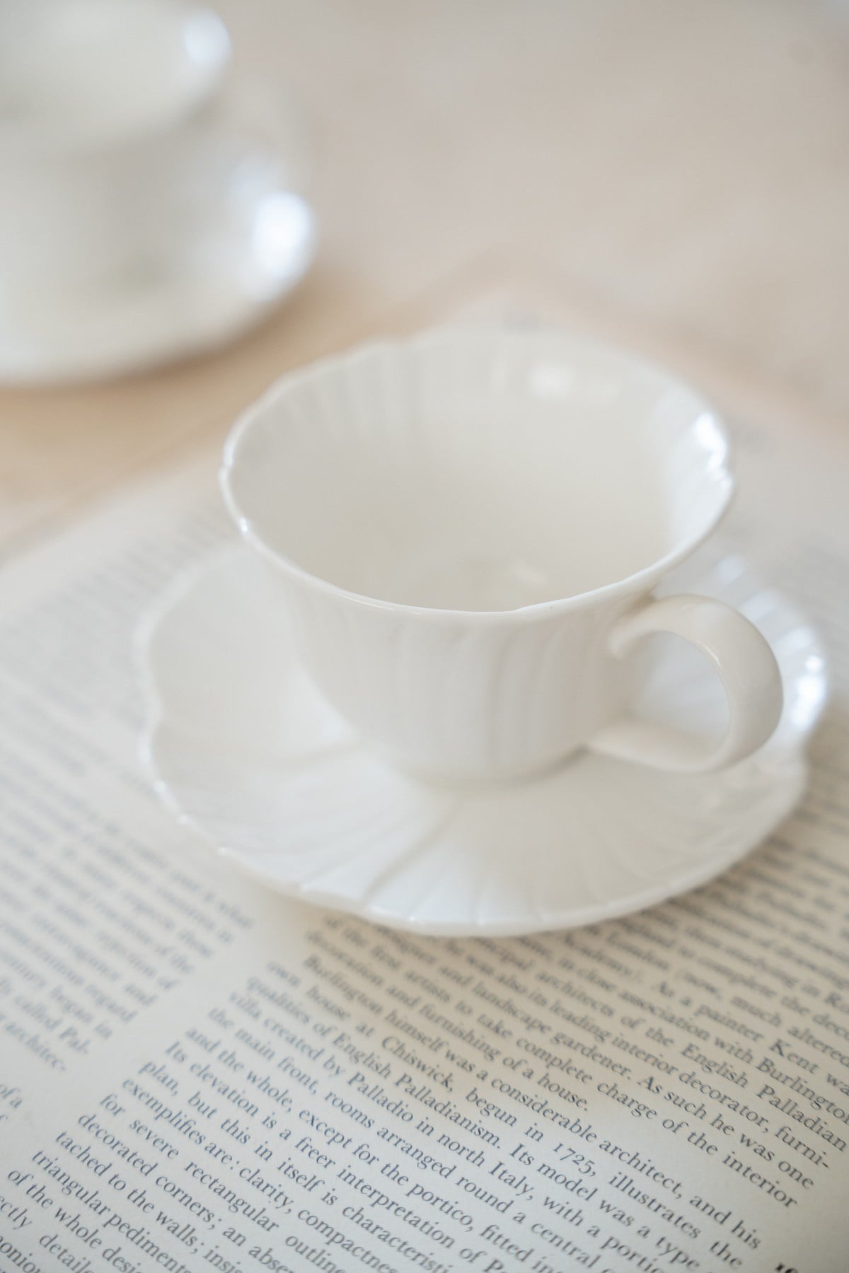 Fleur Porcelain Coffee Cup Set – 4 Piece 2 Person Set  – White