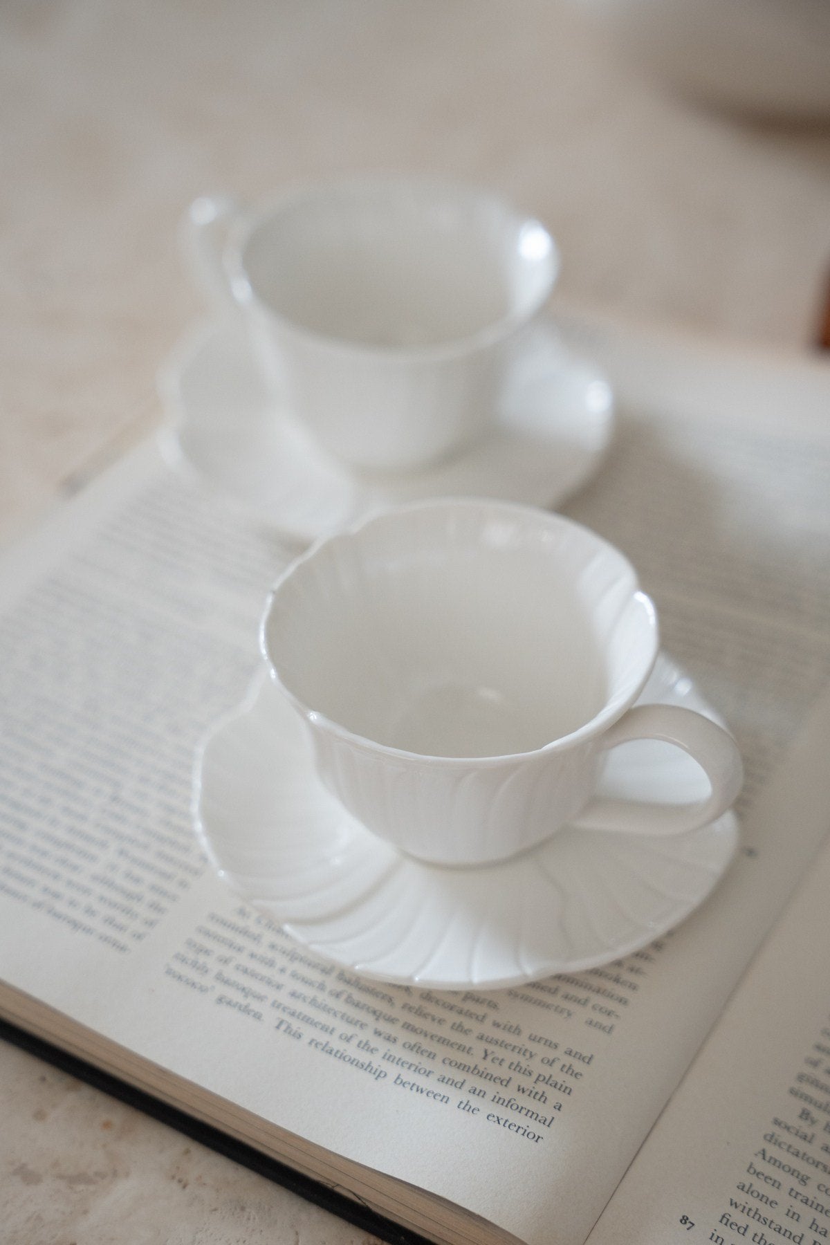 Fleur Porcelain Coffee Cup Set – 4 Piece 2 Person Set  – White