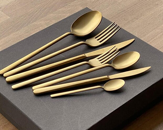 Ruya Matte Gold Titanium 24 Piece Cutlery Set for 6 People
