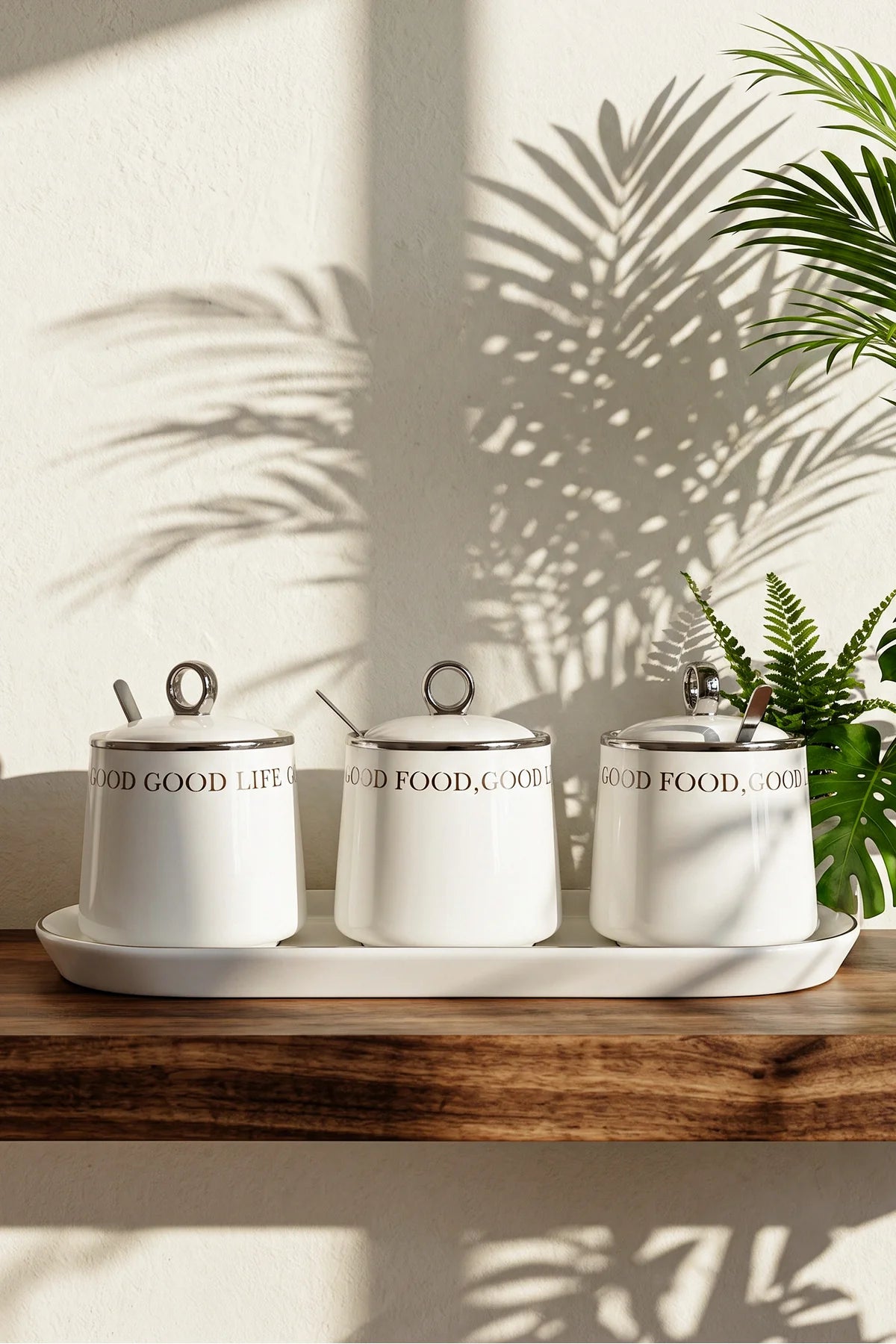Motto Porcelain 3-Piece Spice Set with Tray