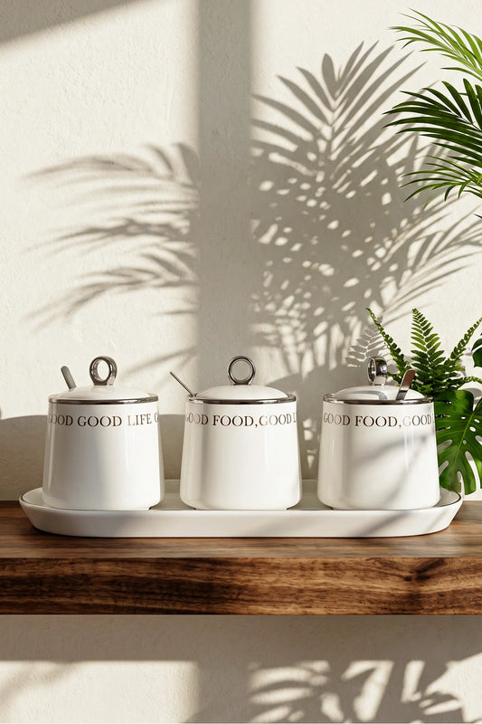Motto Porcelain 3-Piece Spice Set with Tray
