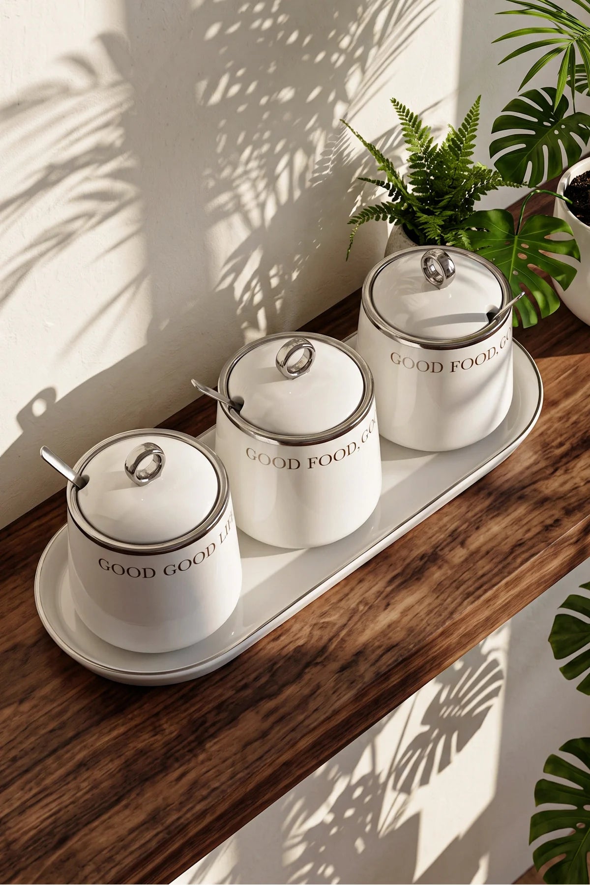 Motto Porcelain 3-Piece Spice Set with Tray