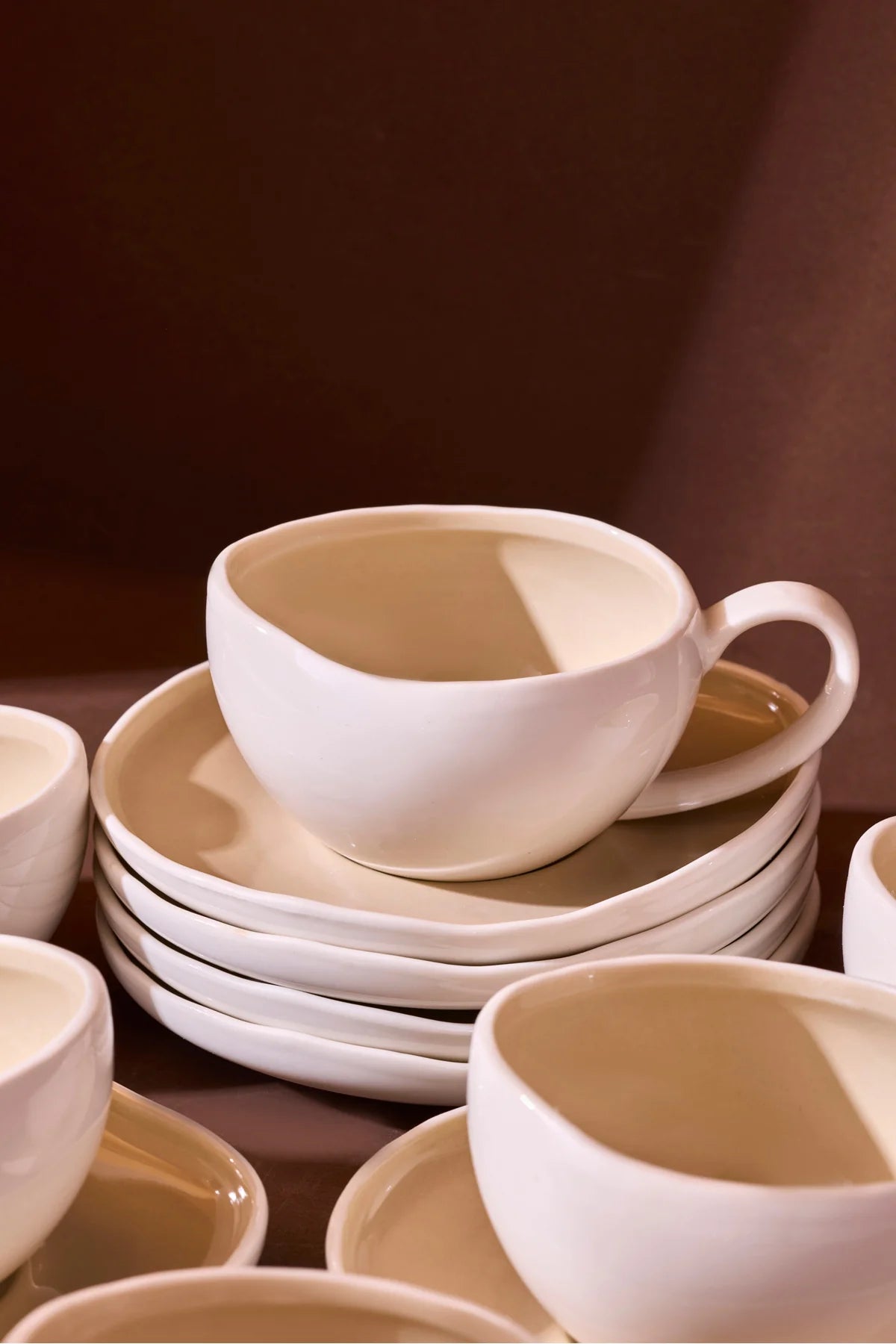Roma Beige 12-Piece Porcelain Coffee Cup Set for 6 People, 120 ml