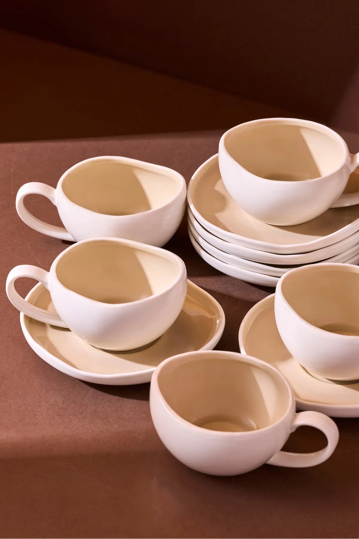 Roma Beige 12-Piece Porcelain Coffee Cup Set for 6 People, 120 ml