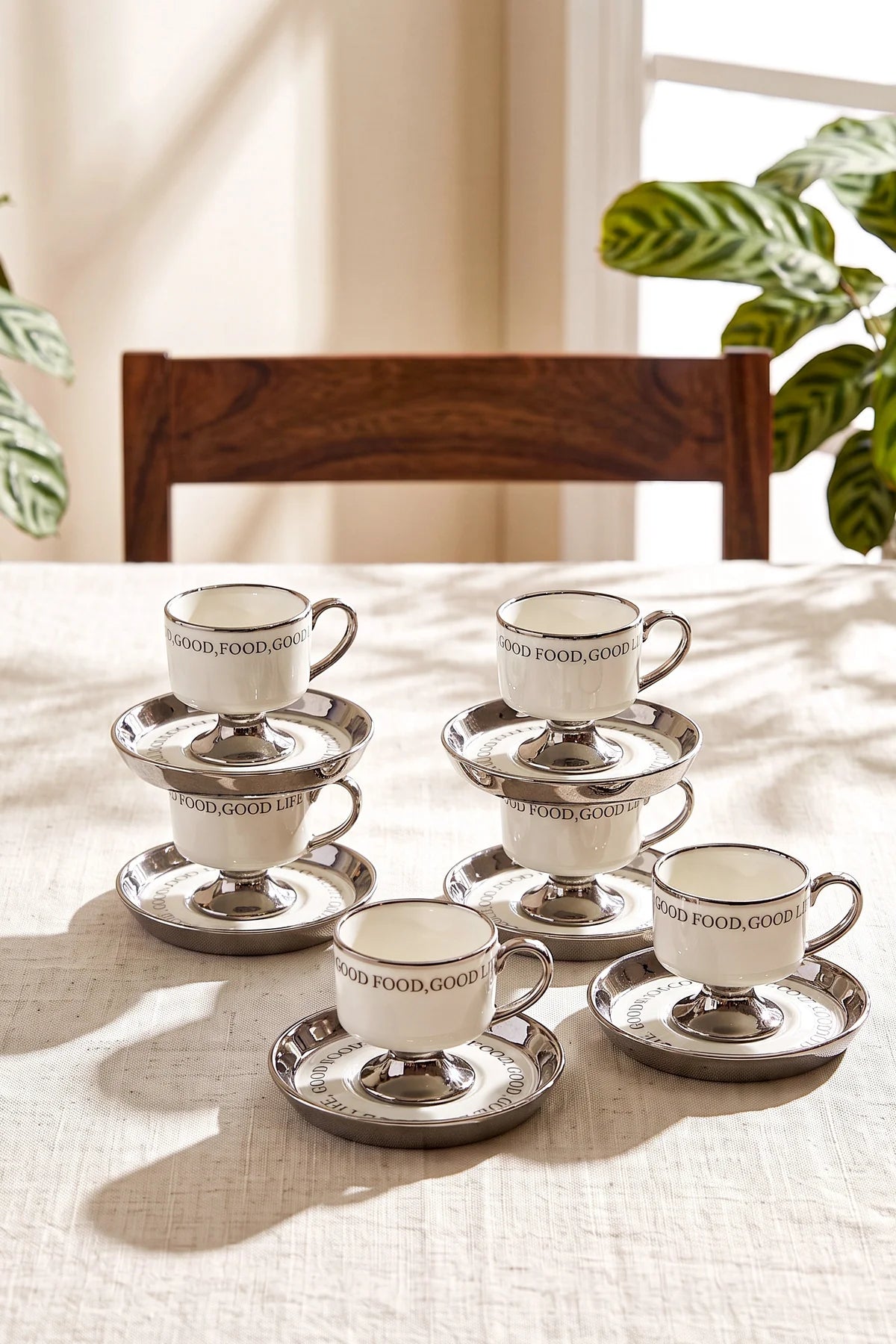Motto Porcelain 12-Piece Coffee Cup Set with Stand for 6 People