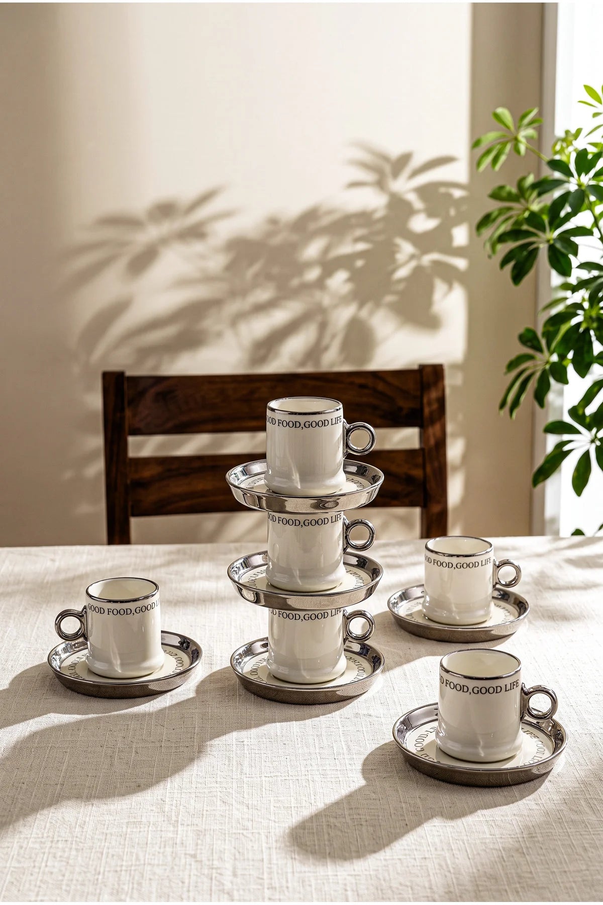 Motto Porcelain 12-Piece Coffee Cup Set for 6 People