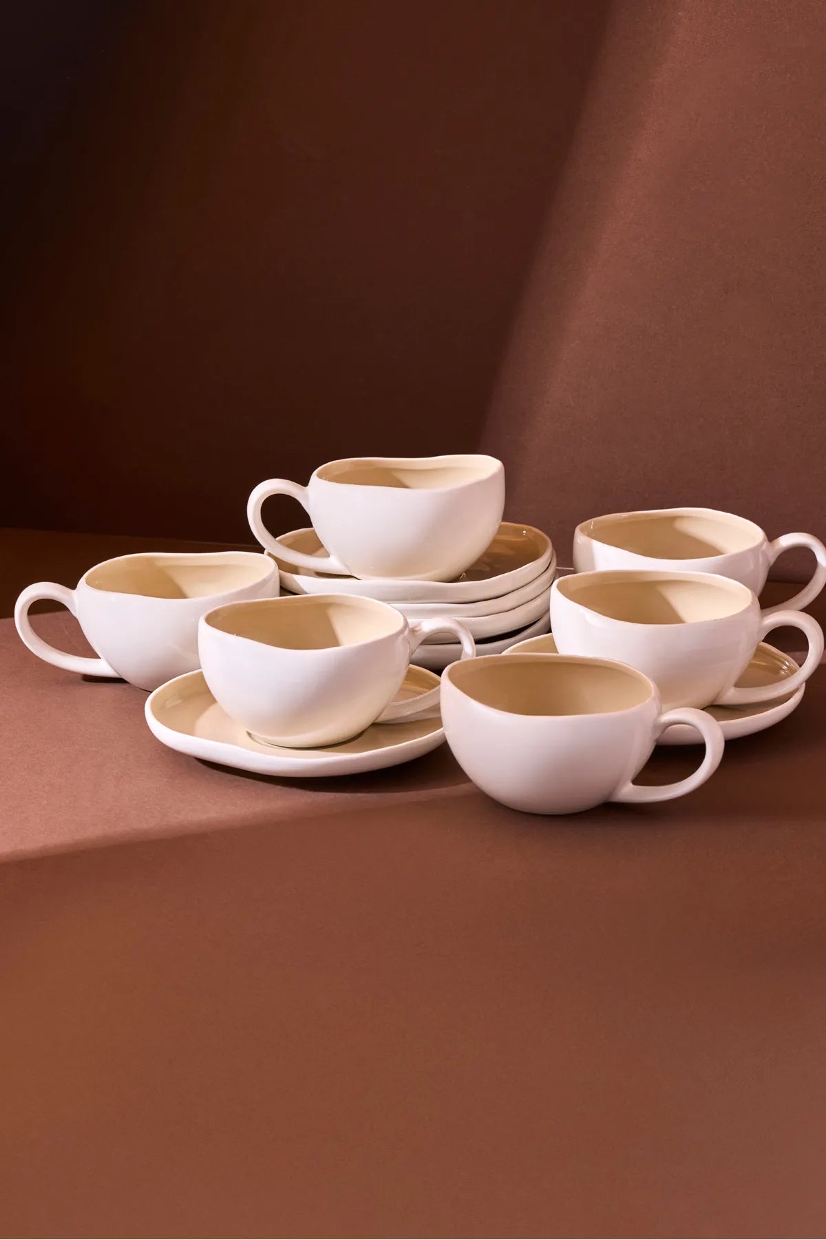 Roma Beige 12-Piece Porcelain Tea Cup Set for 6 People, 200 ml
