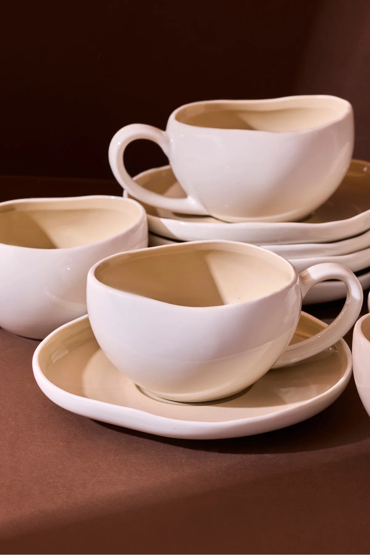 Roma Beige 12-Piece Porcelain Tea Cup Set for 6 People, 200 ml