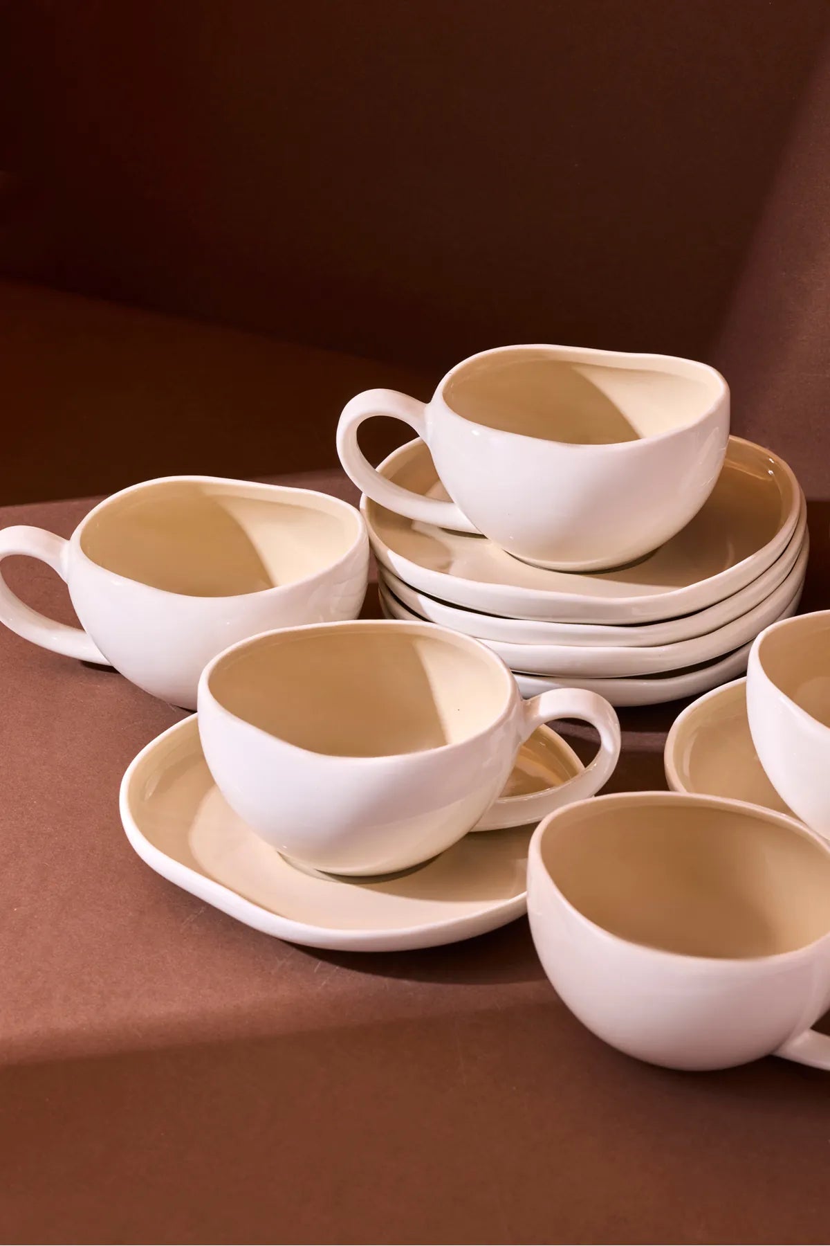 Roma Beige 12-Piece Porcelain Tea Cup Set for 6 People, 200 ml
