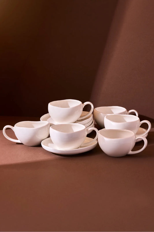 Roma White 12-Piece Porcelain Tea Cup Set for 6 People, 200 ml