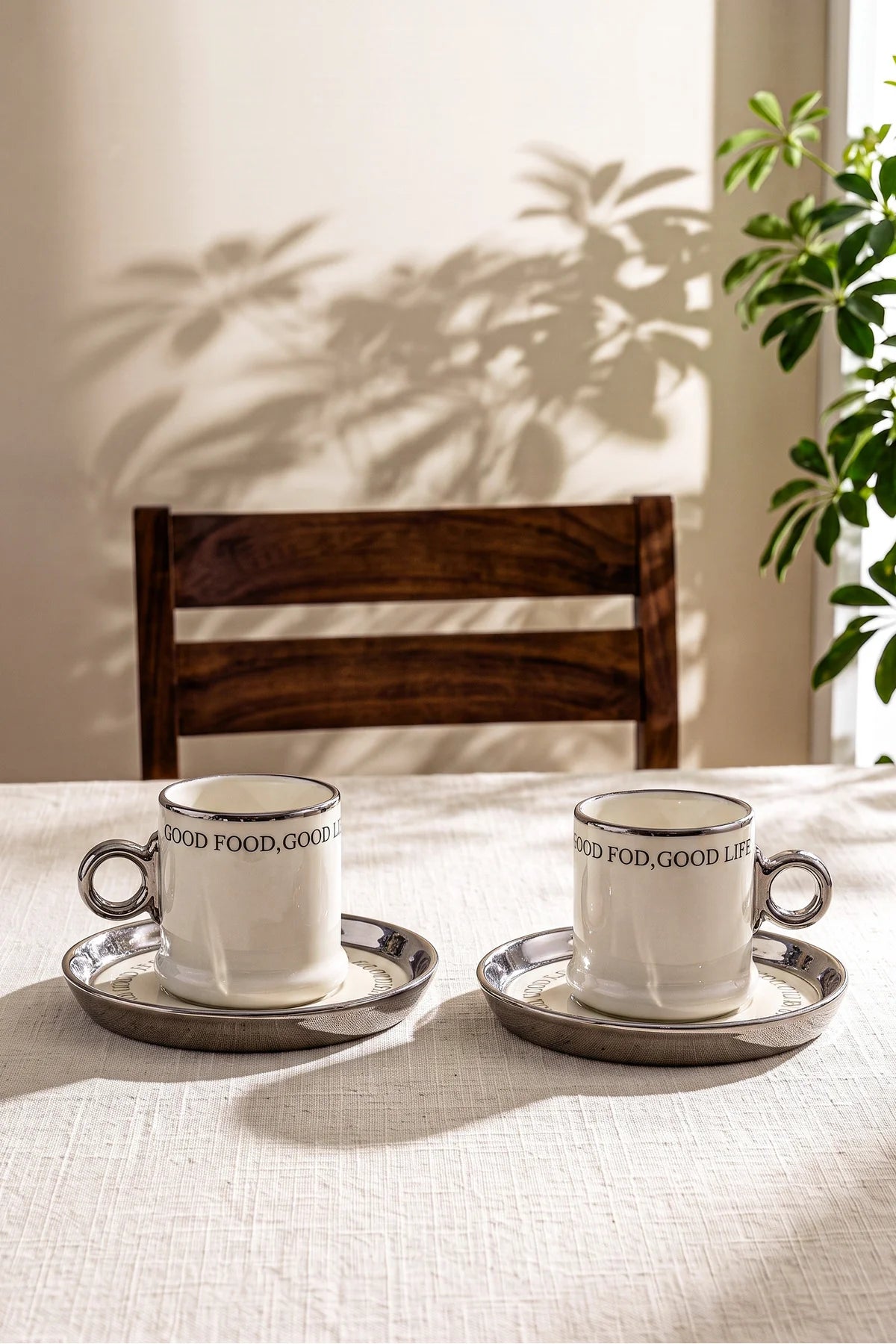 Motto Porcelain 4-Piece Coffee Cup Set for Two