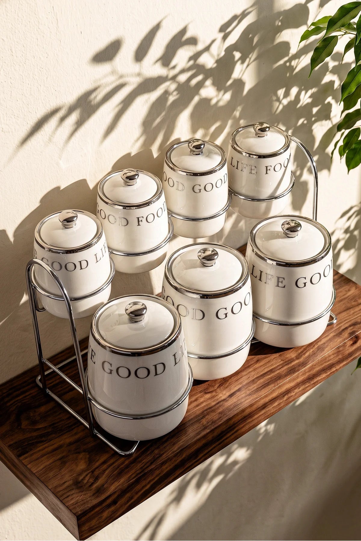 Motto Porcelain 7-Piece Spice Jar Set with Stand
