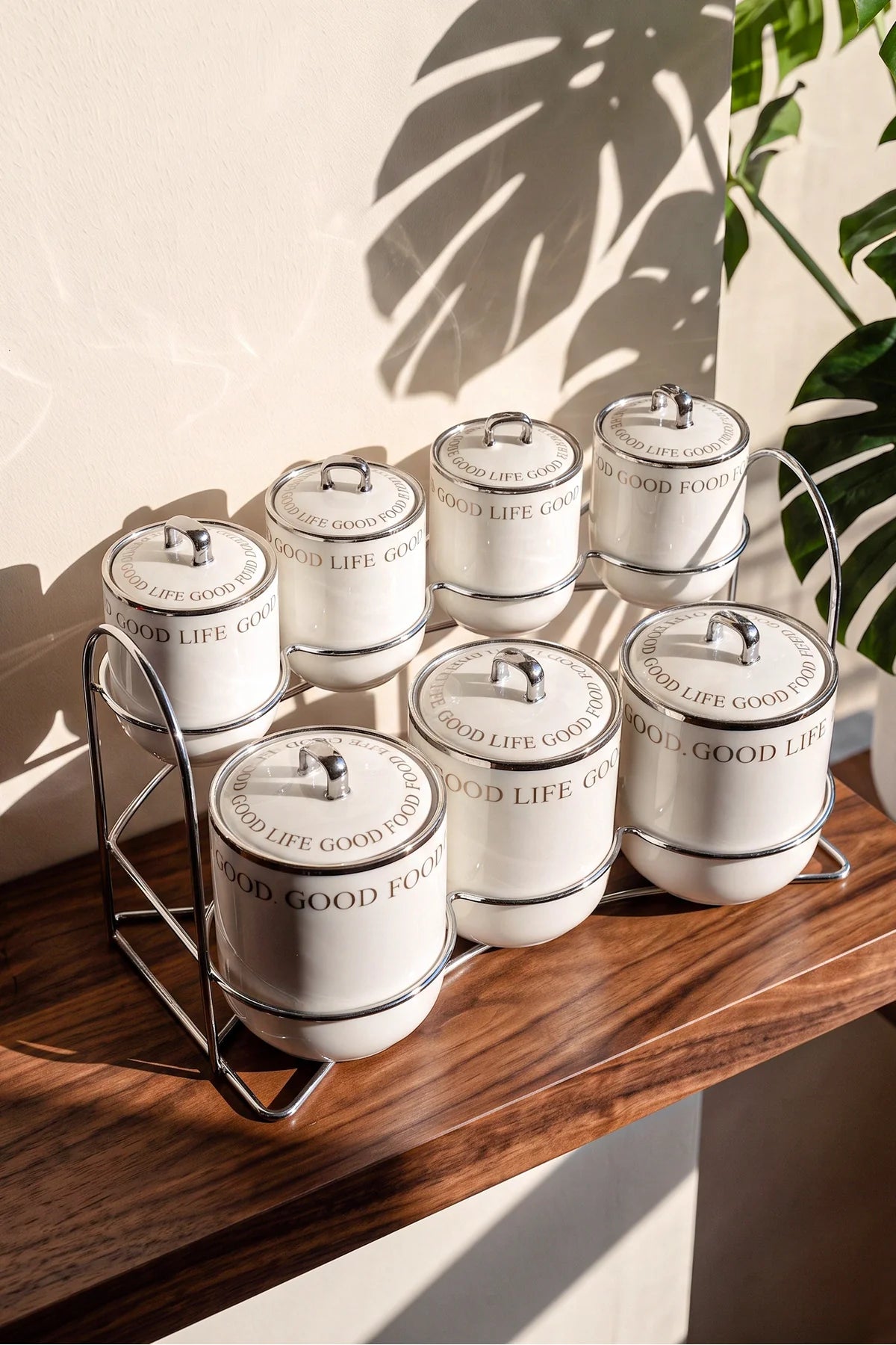 Motto Porcelain 7-Piece Spice Jar Set with Stand