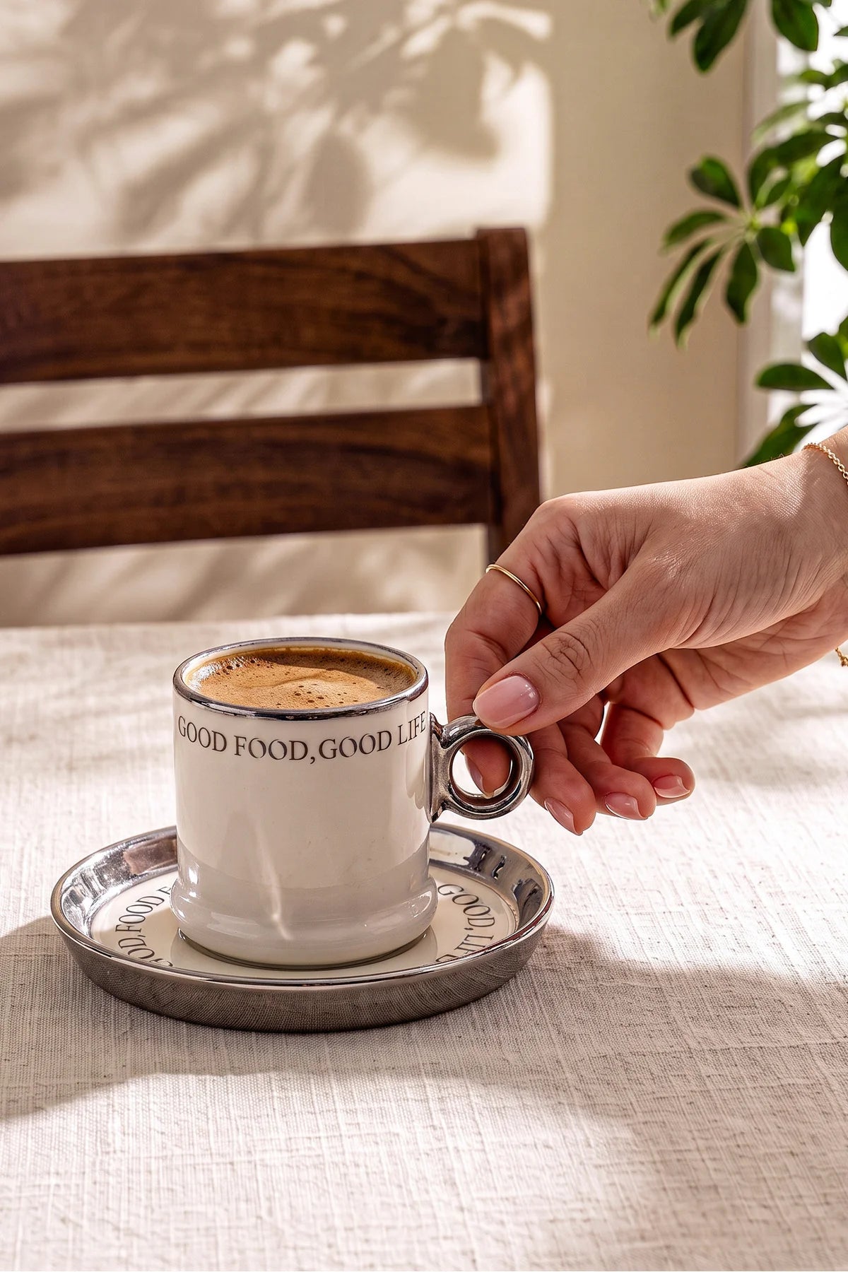 Motto Porcelain 4-Piece Coffee Cup Set for Two