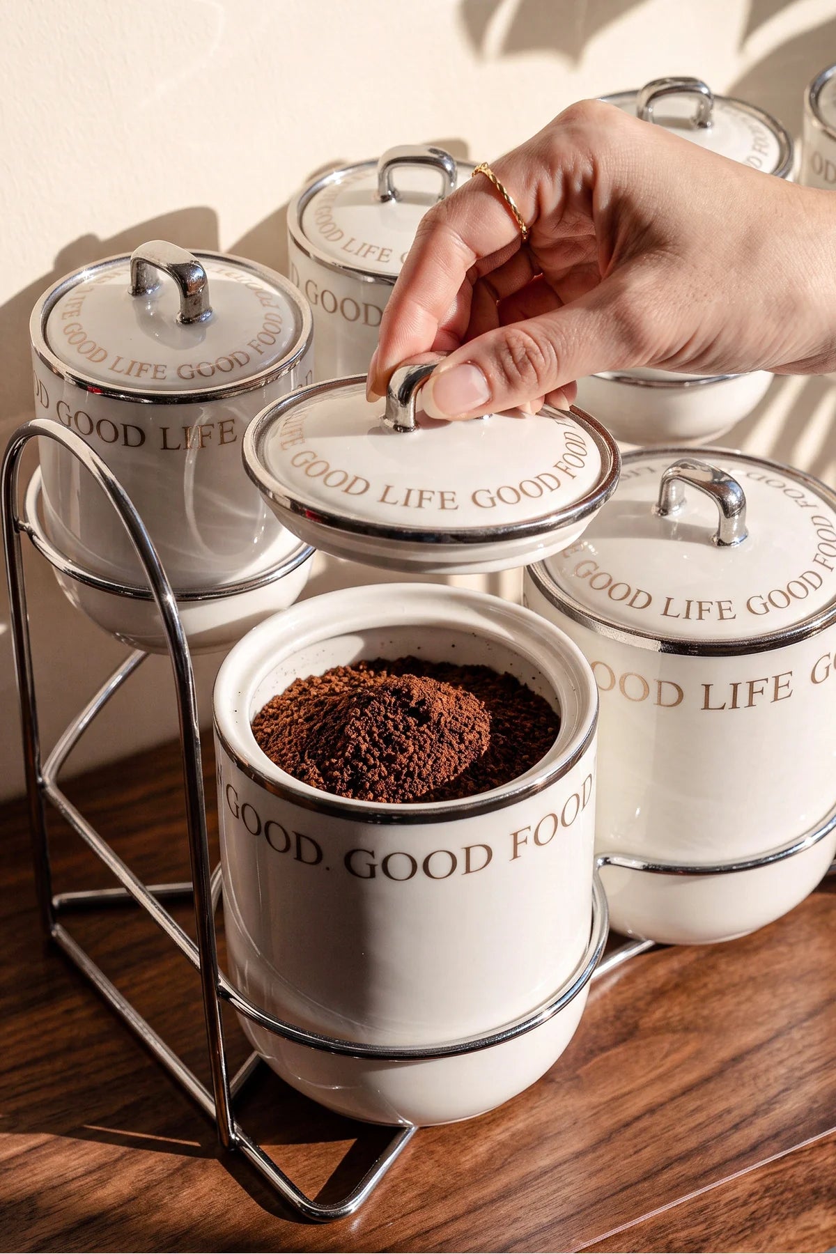 Motto Porcelain 7-Piece Spice Jar Set with Stand