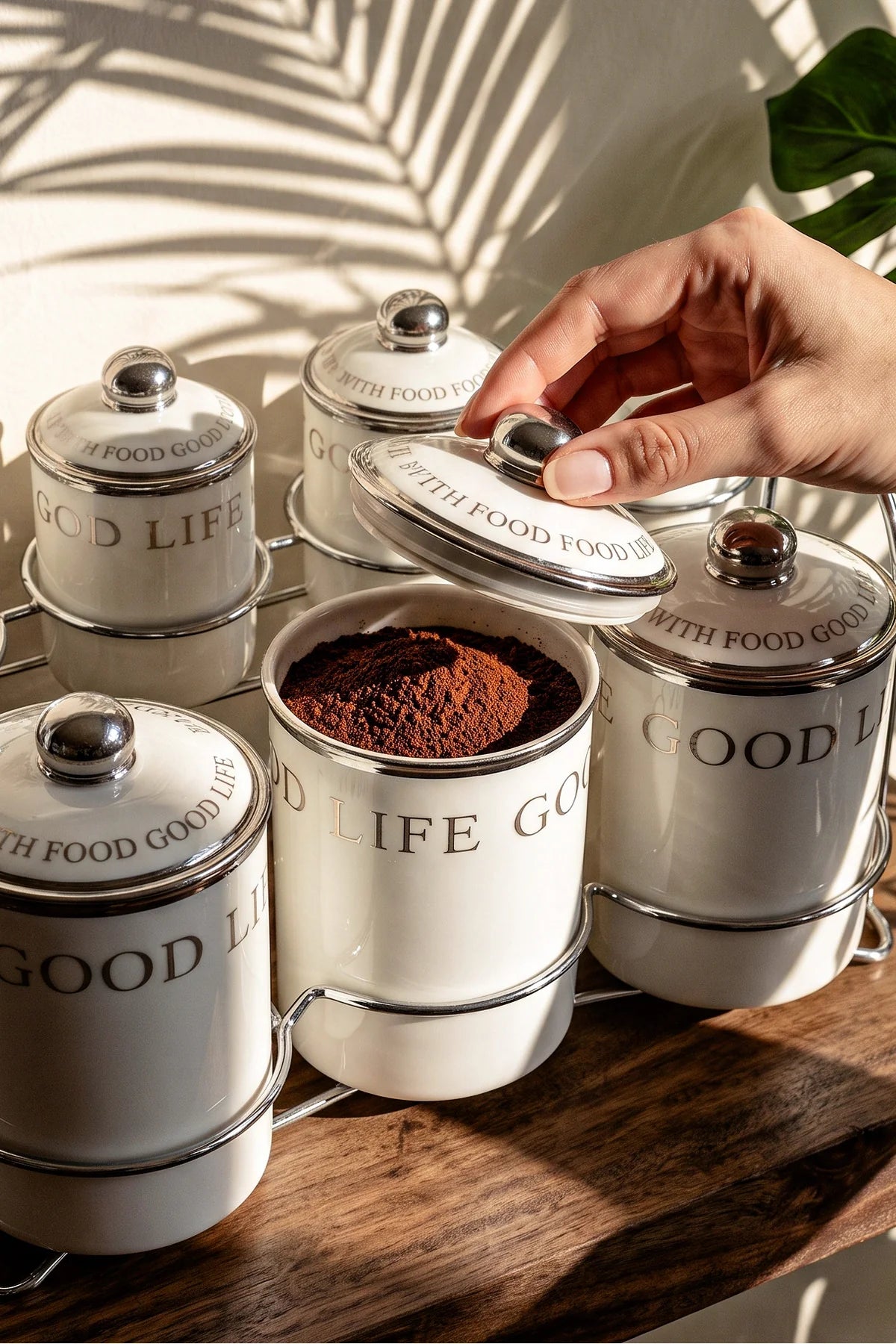 Motto Porcelain 7-Piece Spice Jar Set with Stand