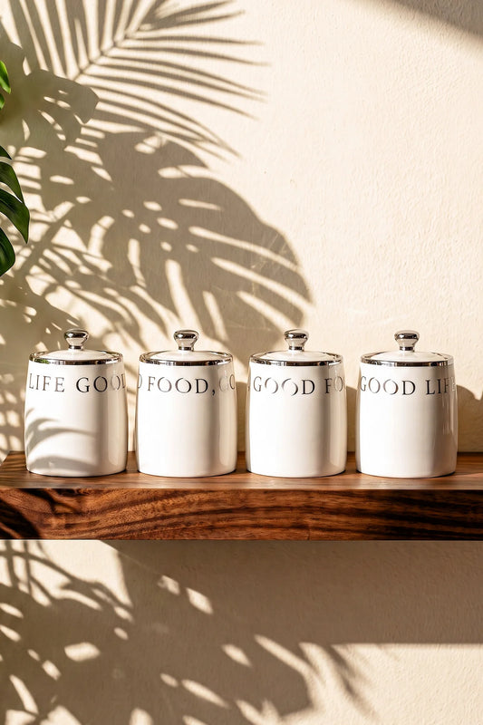 Motto Porcelain 4-Piece Spice Jar Set