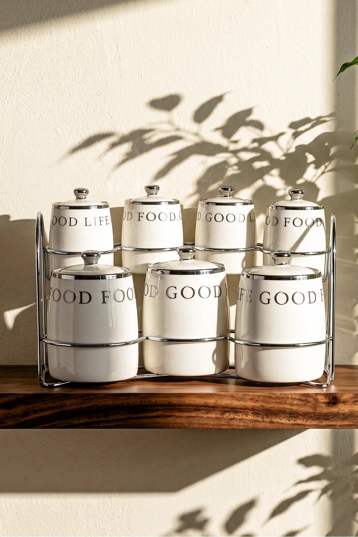Motto Porcelain 7-Piece Spice Jar Set with Stand