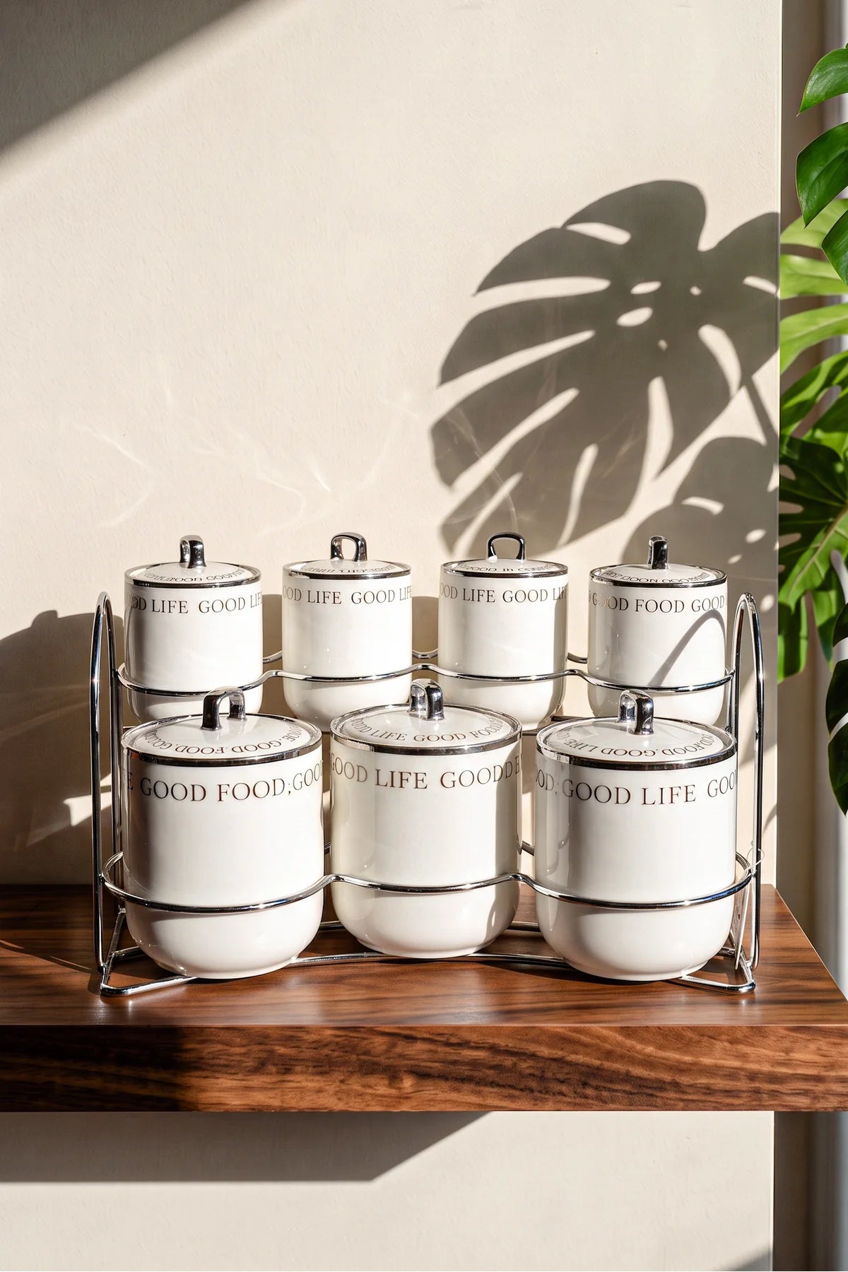 Motto Porcelain 7-Piece Spice Jar Set with Stand