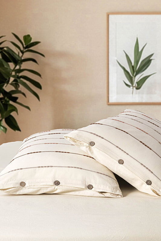 Iris Mocca 100% Cotton Washable Pillowcase 50x70 cm (2 Pieces)