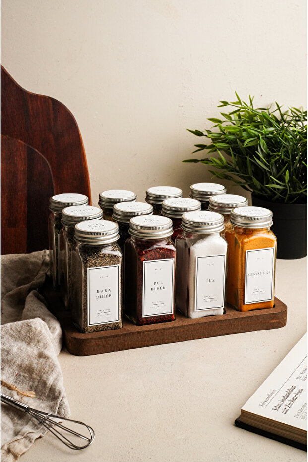 12 Piece Spice Jars - Silver Lid