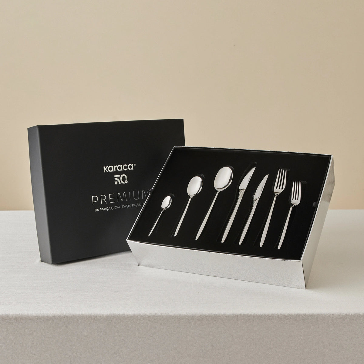 Karaca Cleopatra Premium 84-Piece 12-Person Cutlery Set Platin