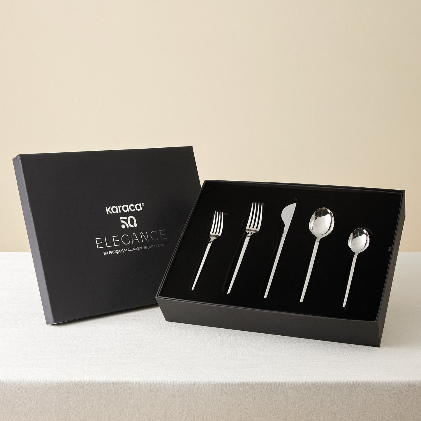Karaca Deniz 30-Piece 6-Person Cutlery Set in Box - Platinum