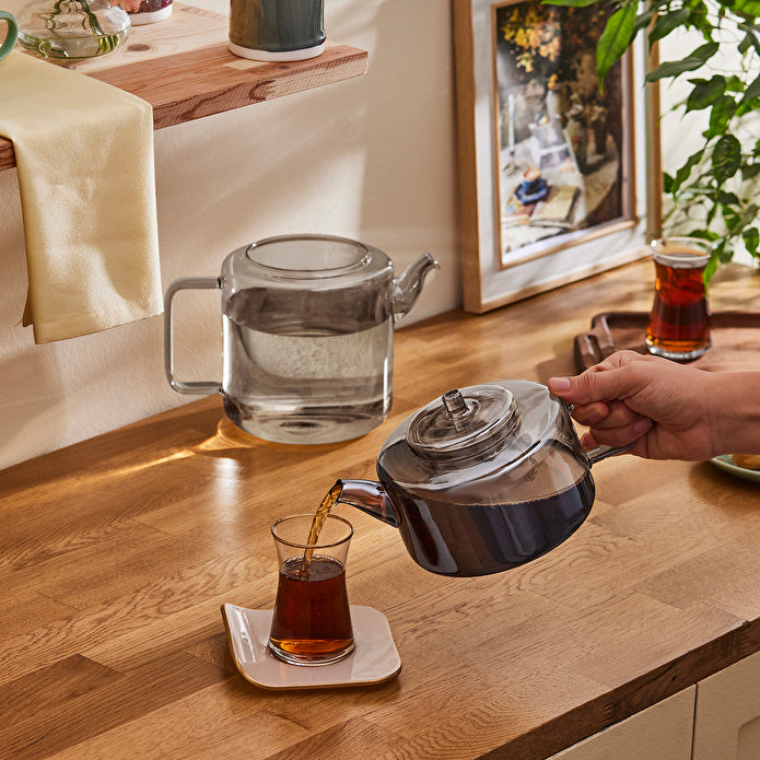 Flat Borosilicate Glass Teapot Smoke Gray