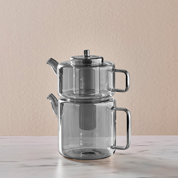 Flat Borosilicate Glass Teapot Smoke Gray