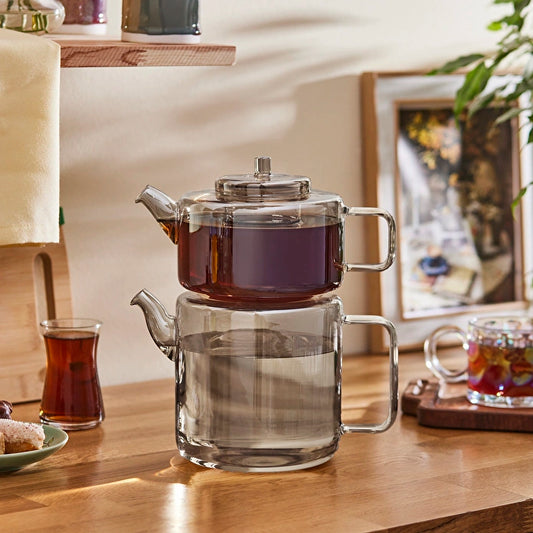 Flat Borosilicate Glass Teapot Smoke Gray
