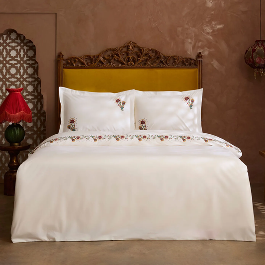 Dornel 100% Cotton Embroidered Double Duvet Cover Set White