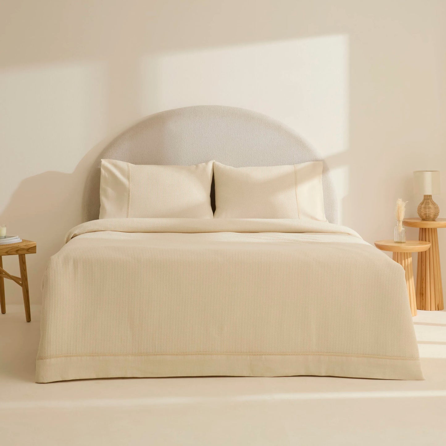 Elarıs Gofre Double Bedspread Set, Ecru