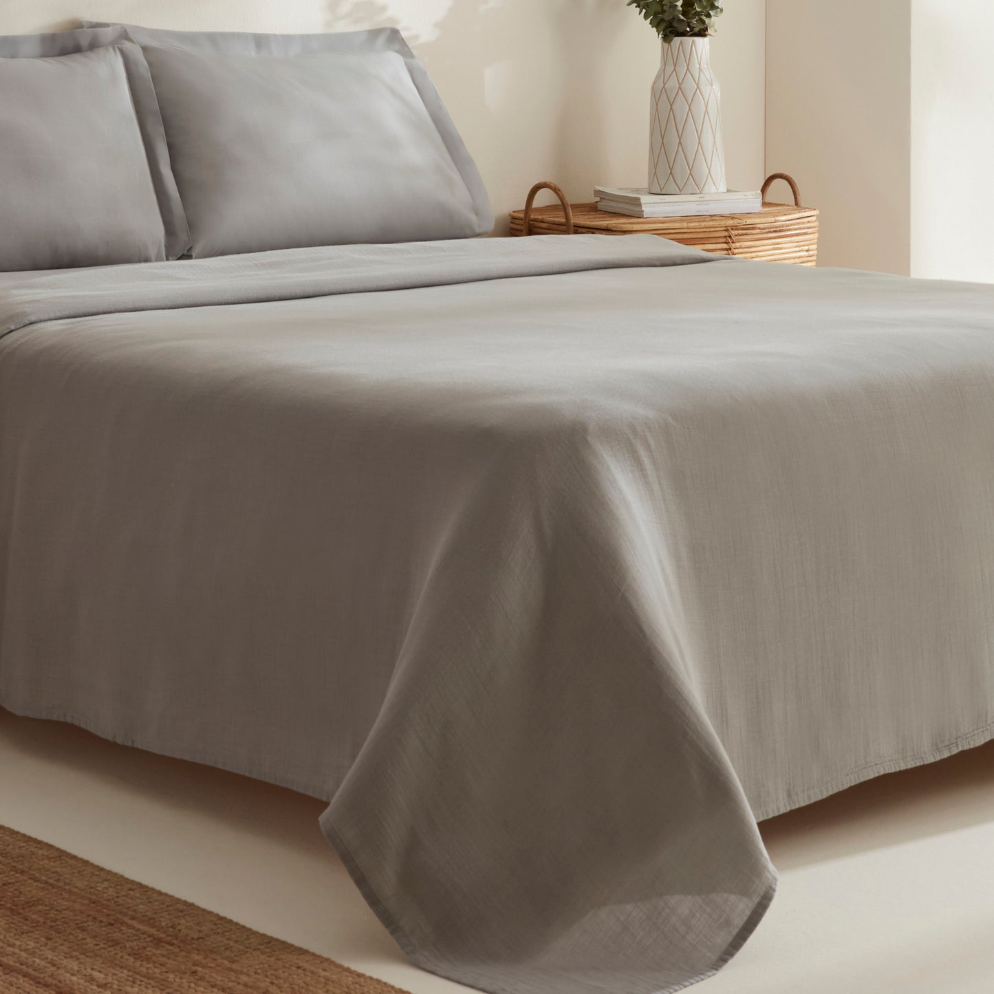 Farel Muslin 100% Cotton Double Bedspread, Light Gray