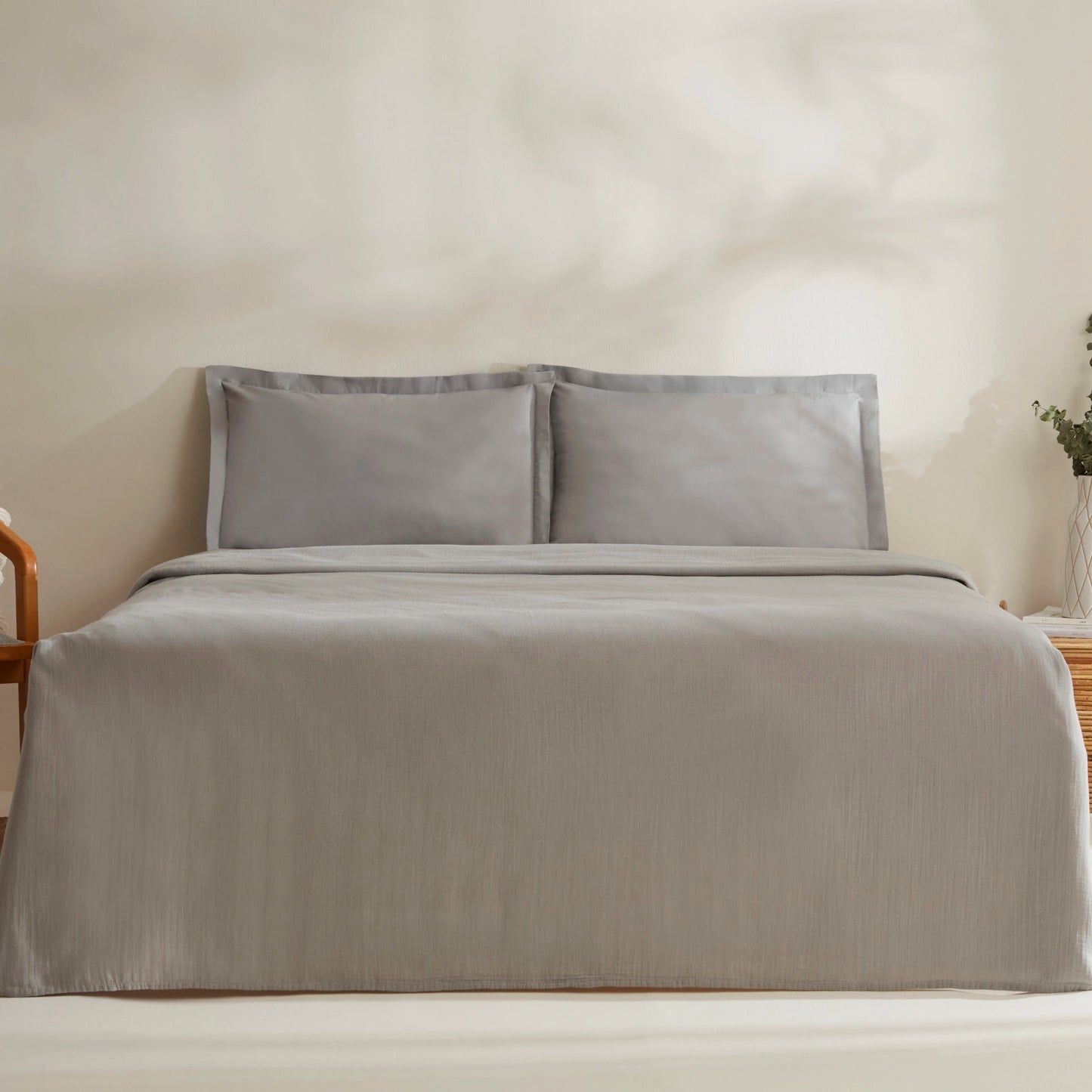 Farel Muslin 100% Cotton Double Bedspread, Light Gray