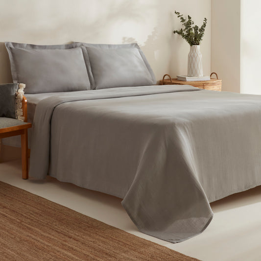 Farel Muslin 100% Cotton Double Bedspread, Light Gray
