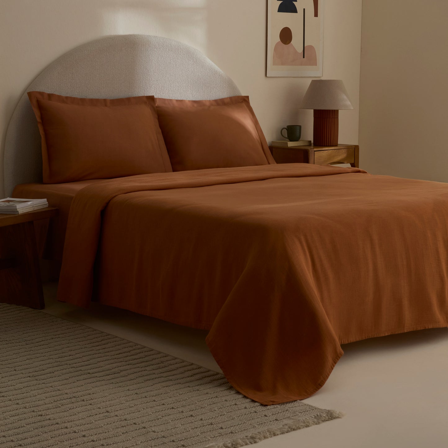 Farel Muslin 100% Cotton Double Bedspread, Tile