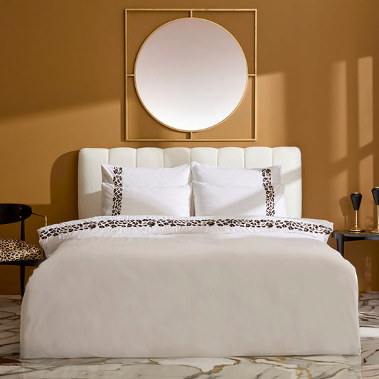 Furia 100% Cotton Embroidered Double Duvet Cover Set White