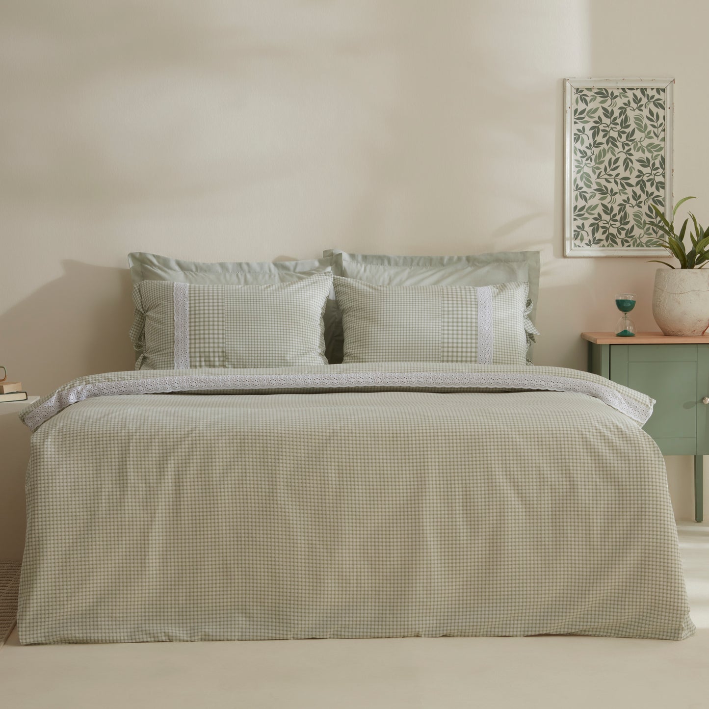 Luisa 100% Cotton Double Duvet Cover Set Green