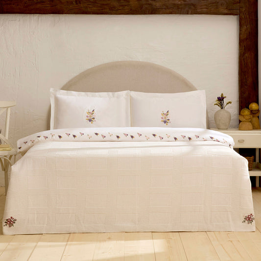 Rosven Embroidered Double Duvet Cover Set White