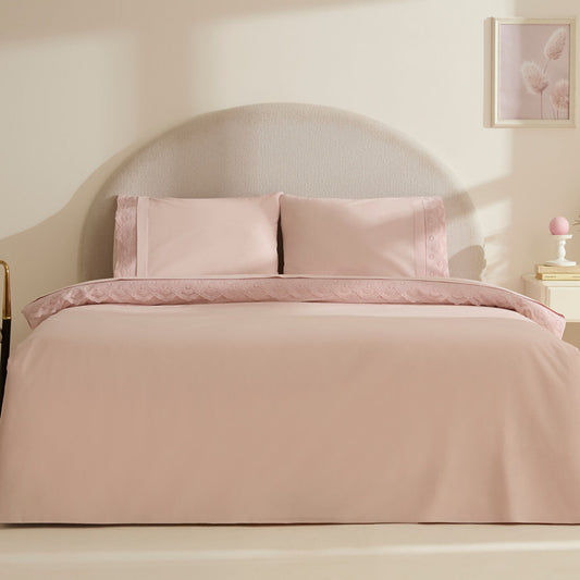 Teora 100% Cotton Lace Double Duvet Cover Set Powder