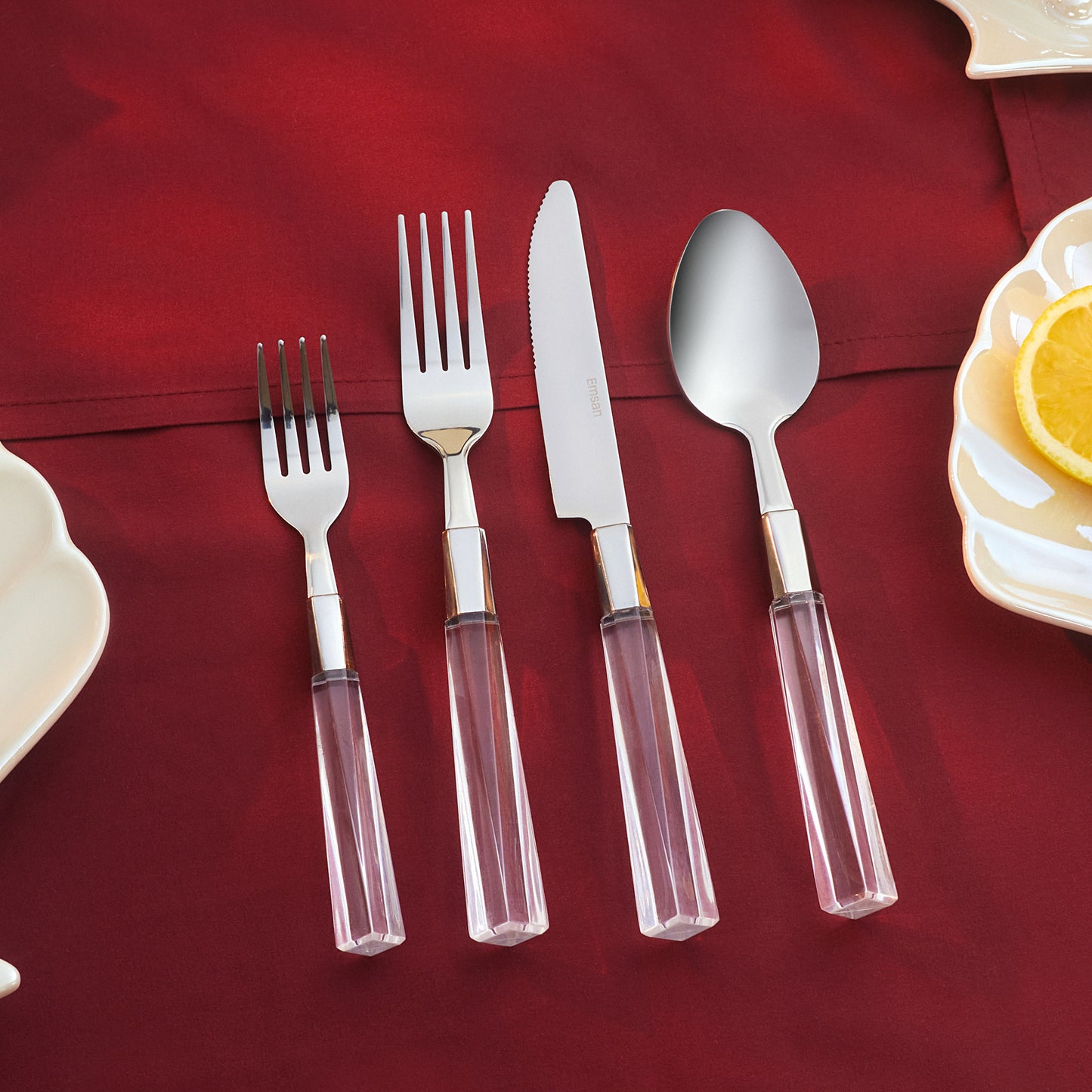 Emsan Mirella 24-Piece 6-Person Cutlery Set, Transparent
