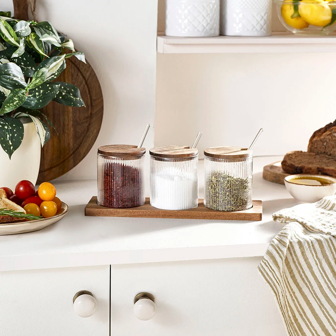 Mova Accacia 3 Piece Spice Set with Glass Spoons