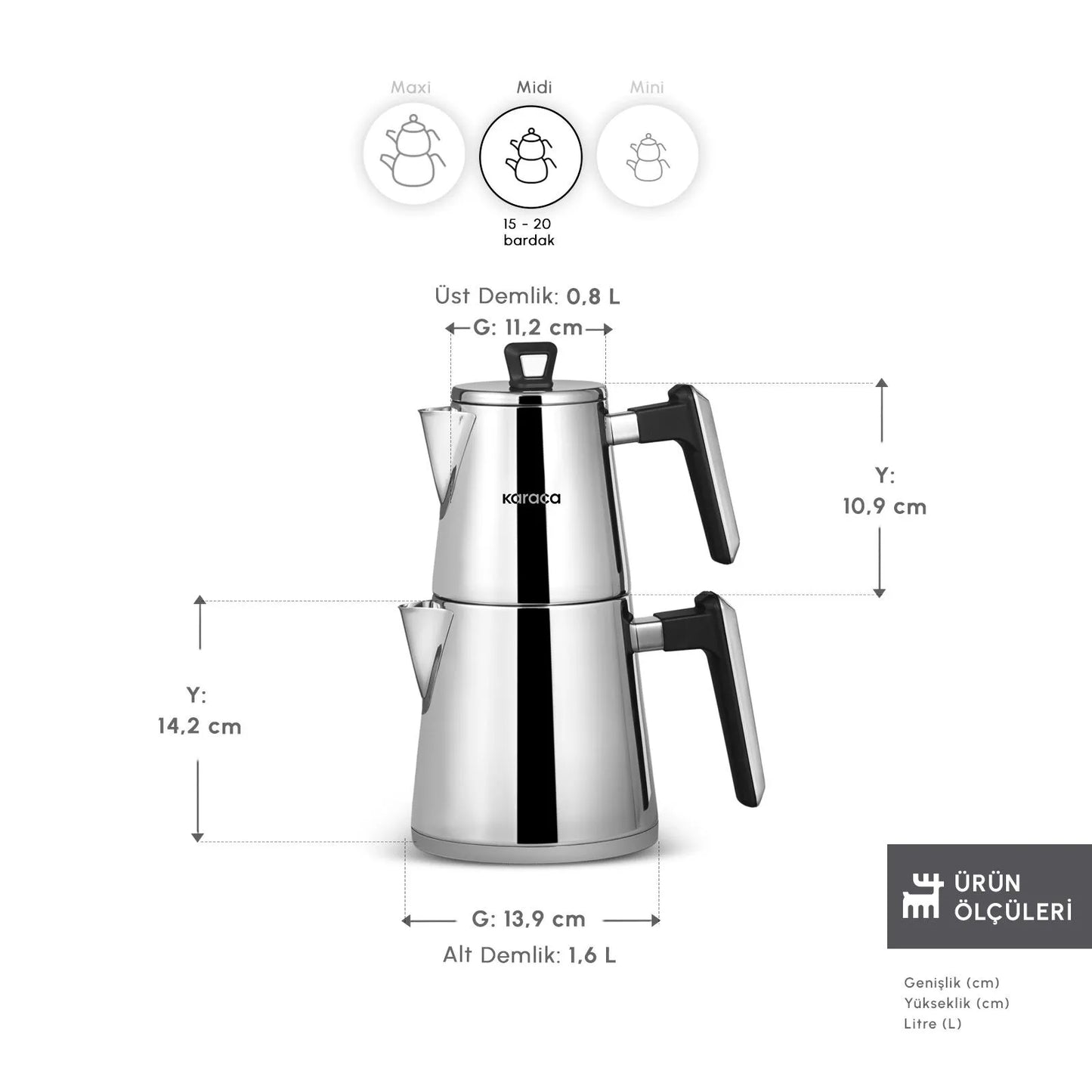Karaca Powersteel Pro 316+ Space Midi Stainless Steel Induction Base Teapot Set