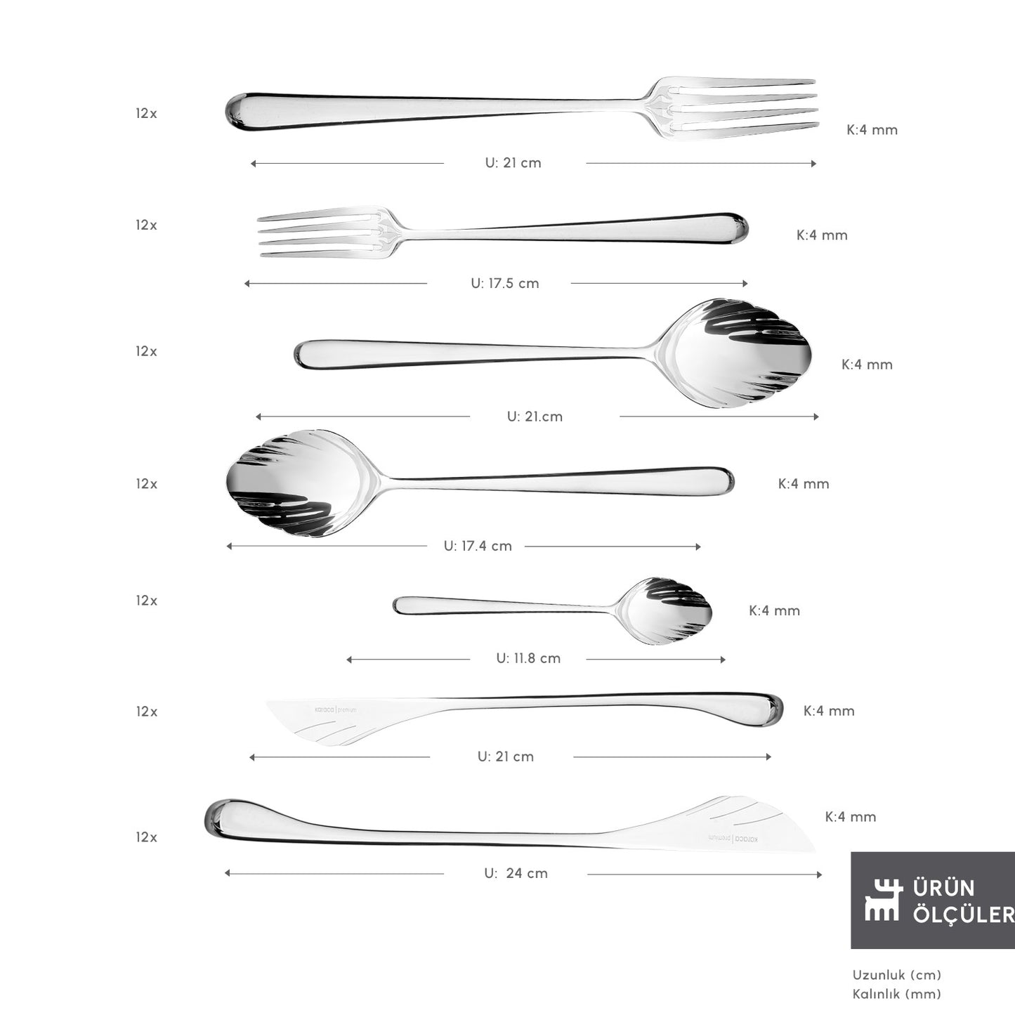 Karaca Seashell 316+ 12 Person 84-Piece Cutlery Set Platinum