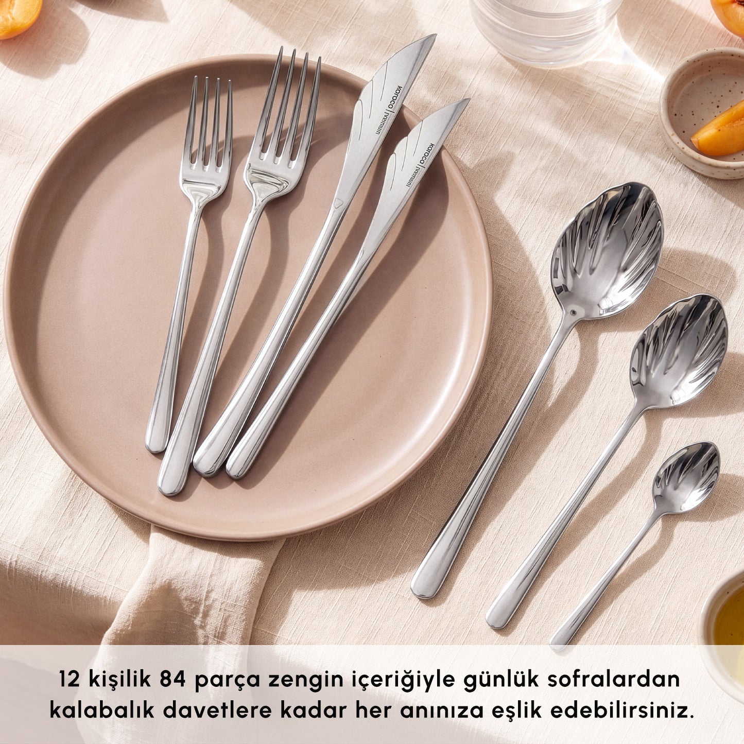 Karaca Seashell 316+ 12 Person 84-Piece Cutlery Set Platinum