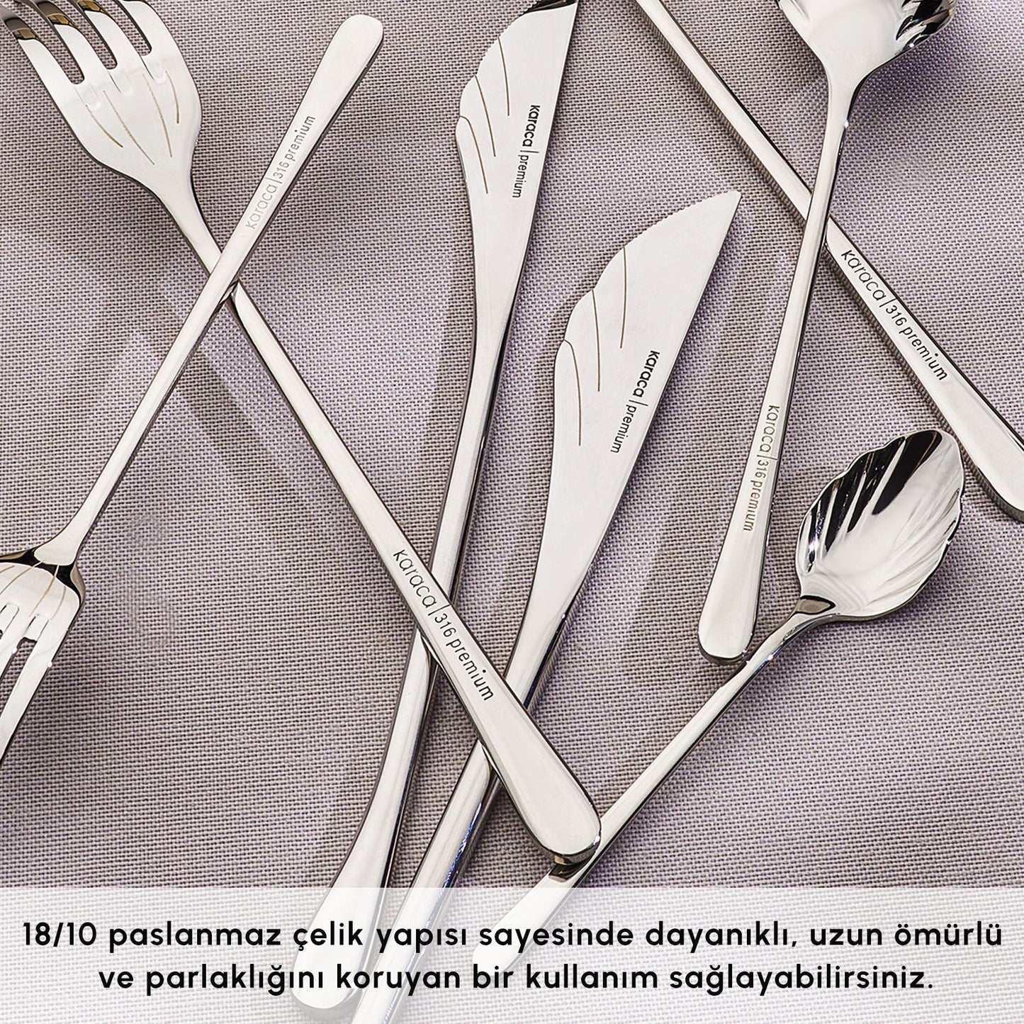 Karaca Seashell 316+ 12 Person 84-Piece Cutlery Set Platinum