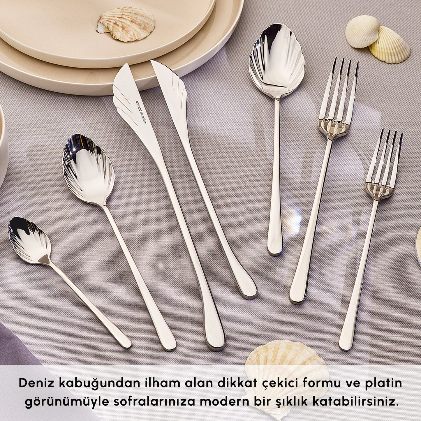 Karaca Seashell 316+ 12 Person 84-Piece Cutlery Set Platinum