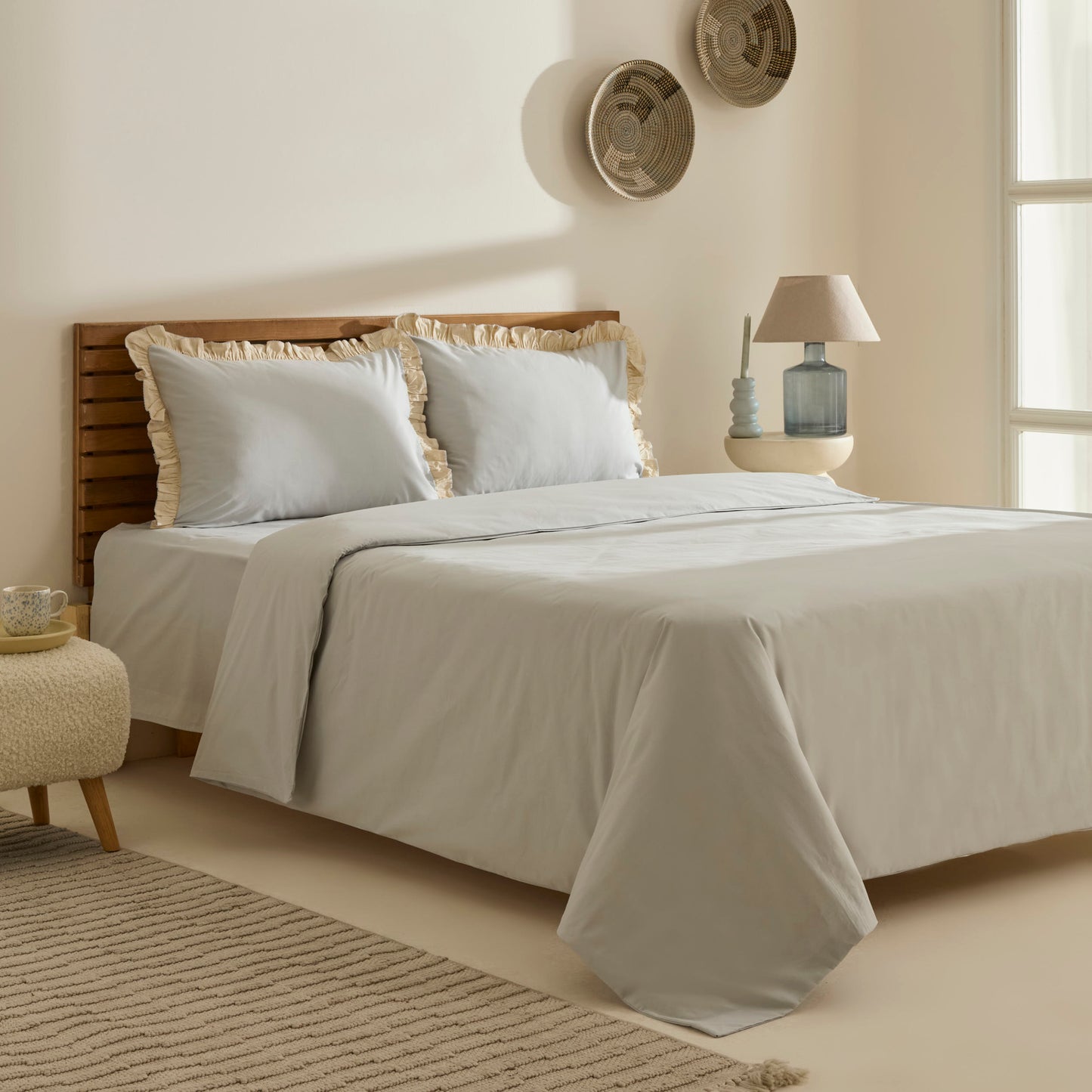 Lisa 100% Cotton Double Duvet Cover Set - Gray