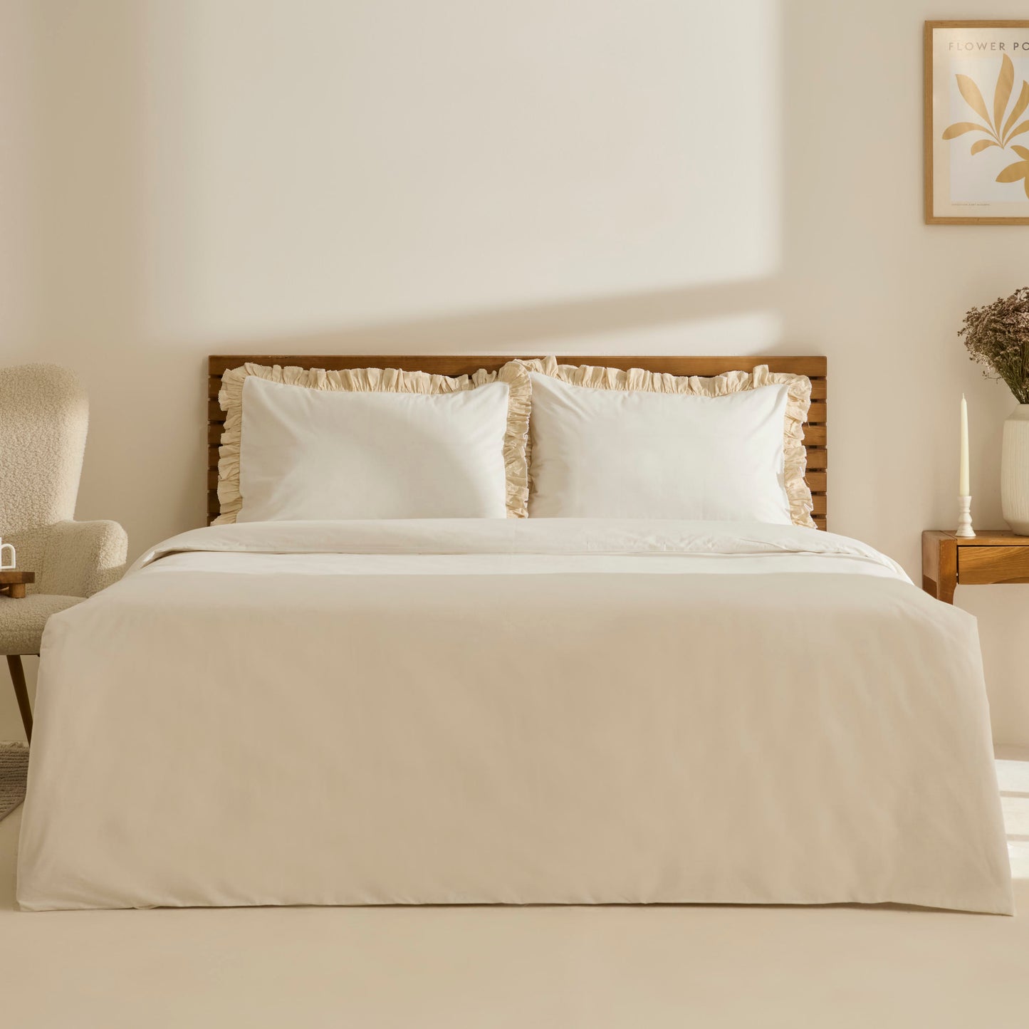 Lisa 100% Cotton Double Duvet Cover Set - Offwhite